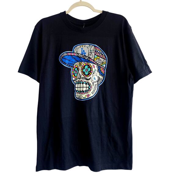 New Era Black LA Dodgers Sugar Skull T-shirt Dia de Muertos Men's Size Medium - Picture 1 of 4